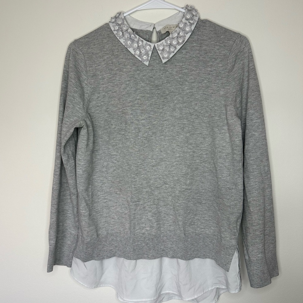 Ted Baker Gray Sweater with White Collar